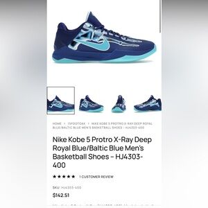 Nike Kobe 5 Protro X-Ray Blue Shoes size 8